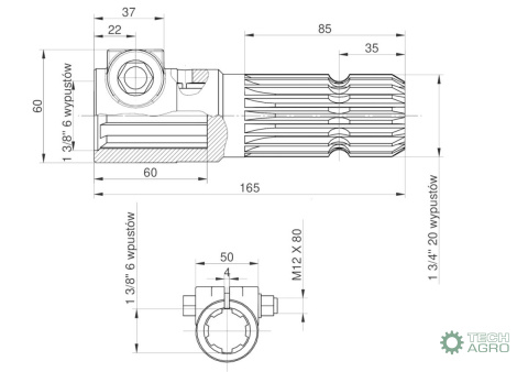 Redukcja wałka WOM adapter na śrubę 1 3/8" 6 wpustów na wałek 1 3/4" 20 wpustów MORGA Redukcja wałka WOM adapter na śrubę 1 3/8" 6 wpustów na wałek 1 3/4" 20 wpustów MORGA