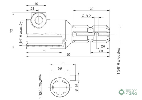 Redukcja wałka WOM adapter na trzpień 1 3/4" 6 wpustów na wałek 1 3/8" 6 wpustów MORGA Redukcja wałka WOM adapter na trzpień 1 3/4" 6 wpustów na wałek 1 3/8" 6 wpustów MORGA