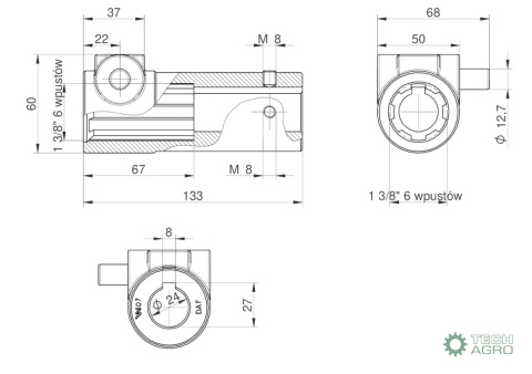 Redukcja wałka WOM adapter na trzpień 1 3/8" 6 wpustów na otwór wew.- 24 mm MORGA Redukcja wałka WOM adapter na trzpień 1 3/8" 6 wpustów na otwór wew.- 24 mm MORGA