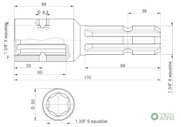 Redukcja wałka WOM adapter z otworem zabezpieczającym 1 3/8