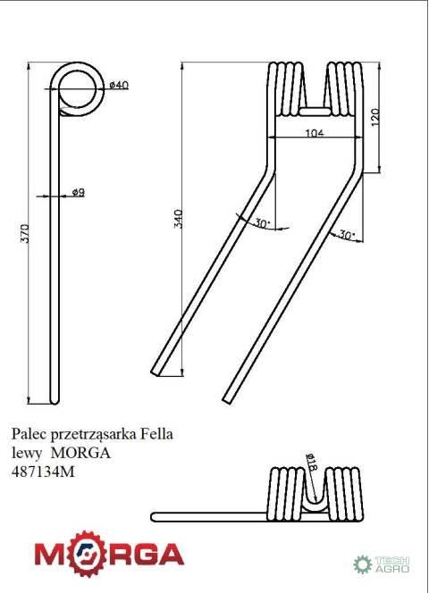 Palec przetrząsarka 487133 Fella lewy malowane proszkowo MORGA Palec przetrząsarka 487133 Fella lewy malowane proszkowo MORGA