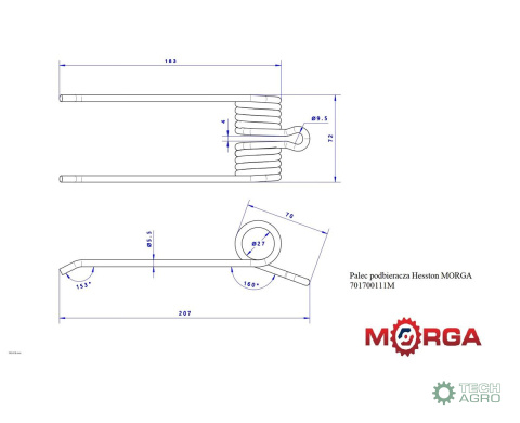 Palec podbieracza Hesston 701700111 malowane proszkowo MORGA Palec podbieracza Hesston 701700111 malowane proszkowo MORGA