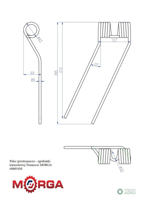 Palec przetrząsaczo - zgrabiarki karuzelowej 600056 Niemeyer malowane proszkowo MORGA Palec przetrząsaczo - zgrabiarki karuzelowej 600056 Niemeyer malowane proszkowo MORGA