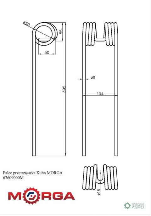 Palec przetrząsarka 58561900 Kuhn malowane proszkowo MORGA Palec przetrząsarka 58561900 Kuhn malowane proszkowo MORGA