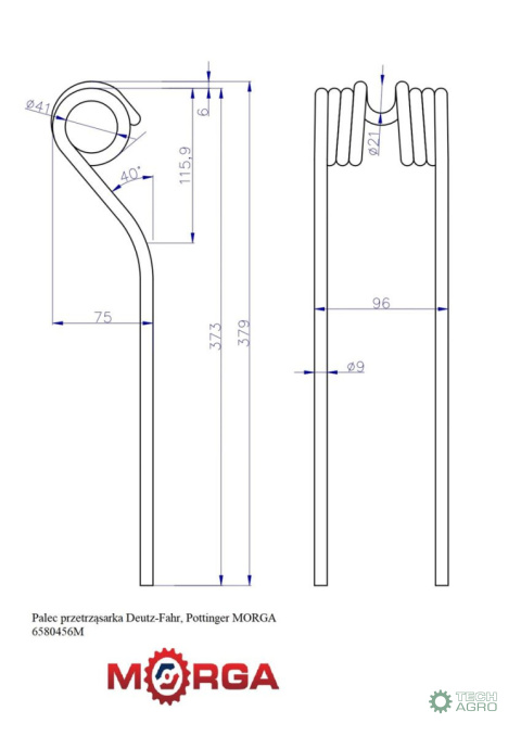 Palec przetrząsarka Deutz-Fahr, Pottinger 06580456 malowane proszkowo MORGA Palec przetrząsarka Deutz-Fahr, Pottinger 06580456 malowane proszkowo MORGA