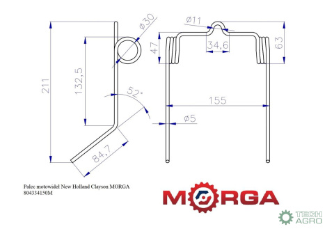 Palec motowideł New Holland Clayson 804334150 malowane proszkowo MORGA Palec motowideł New Holland Clayson 804334150 malowane proszkowo MORGA