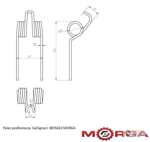 Palec podbieracza Gallignani 8876422 malowany proszkowo MORGA Palec podbieracza Gallignani 8876422 malowany proszkowo MORGA