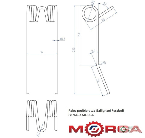 Palec podbieracza Gallignani Feraboli 8876493 malowany proszkowo MORGA Palec podbieracza Gallignani Feraboli 8876493 malowany proszkowo MORGA