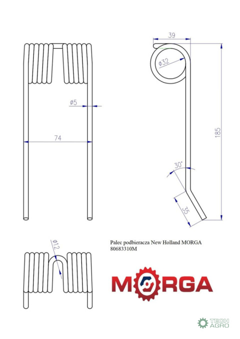 Palec podbieracza New Holland 80683310 malowane proszkowo MORGA Palec podbieracza New Holland 80683310 malowane proszkowo MORGA