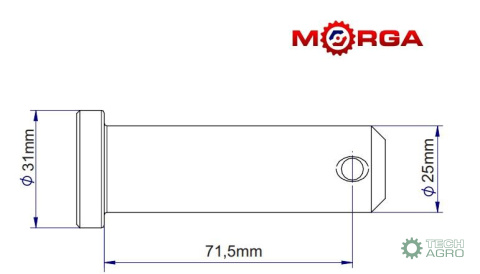 Sworzeń przegubu dźwigni dolnej 80450096 88450083 ZTS Ursus C-385 hartowany MORGA Sworzeń przegubu dźwigni dolnej 80450096 88450083 ZTS Ursus C-385 hartowany MORGA