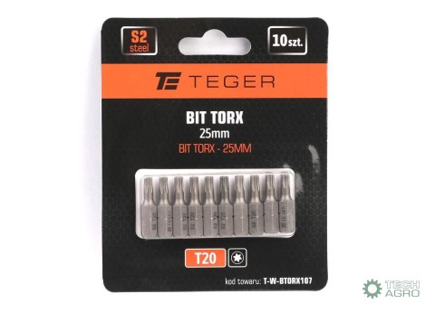 Bit TORX 25 mm/T20 (ZESTAW 10 SZT) / TEGER Bit TORX 25 mm/T20 (ZESTAW 10 SZT) / TEGER