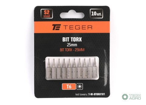 Bit TORX 25 mm/T6 (ZESTAW 10 SZT) / TEGER Bit TORX 25 mm/T6 (ZESTAW 10 SZT) / TEGER