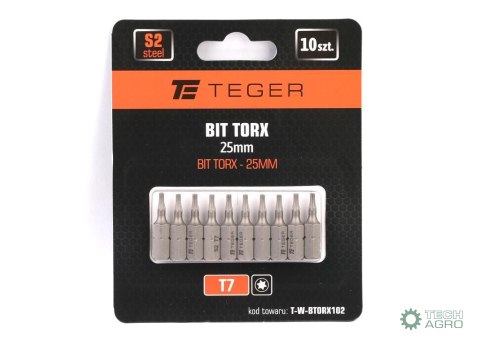 Bit TORX 25 mm/T7 (ZESTAW 10 SZT) / TEGER Bit TORX 25 mm/T7 (ZESTAW 10 SZT) / TEGER