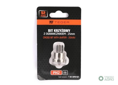 Bit krzyżowy PH 25 mm/PH2 - z ogranicznikiem / TEGER Bit krzyżowy PH 25 mm/PH2 - z ogranicznikiem / TEGER