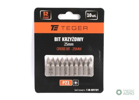 Bit krzyżowy PZ 25 mm/PZ1 (ZESTAW 10 SZT) / TEGER Bit krzyżowy PZ 25 mm/PZ1 (ZESTAW 10 SZT) / TEGER