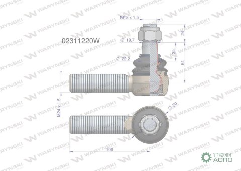 Przegub kierowniczy 106mm - M24x1,5 02311220 WARYŃSKI Przegub kierowniczy 106mm - M24x1,5 02311220 WARYŃSKI