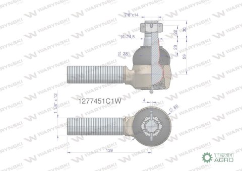 Przegub kierowniczy 139mm - 1 1/8" 1277451C1 WARYŃSKI Przegub kierowniczy 139mm - 1 1/8" 1277451C1 WARYŃSKI