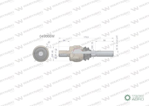 Przegub kierowniczy 175,5mm- M20x1,5 ; M18x1,5 L 049006 WARYŃSKI Przegub kierowniczy 175,5mm- M20x1,5 ; M18x1,5 L 049006 WARYŃSKI
