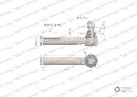 Przegub kierowniczy 210mm- M24x1,5 126145A1 WARYŃSKI Przegub kierowniczy 210mm- M24x1,5 126145A1 WARYŃSKI