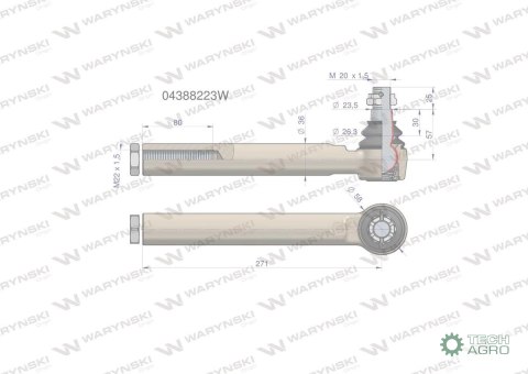 Przegub kierowniczy 271mm- M22x1,5 04388223 WARYŃSKI Przegub kierowniczy 271mm- M22x1,5 04388223 WARYŃSKI
