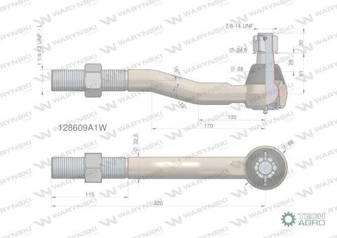 Przegub kierowniczy 320mm- 1 1/4-12 L 128609A1 WARYŃSKI Przegub kierowniczy 320mm- 1 1/4-12 L 128609A1 WARYŃSKI