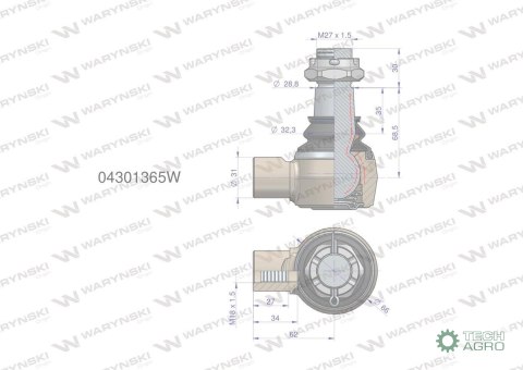 Przegub kierowniczy 62mm- M18x1,5 04301365 WARYŃSKI Przegub kierowniczy 62mm- M18x1,5 04301365 WARYŃSKI