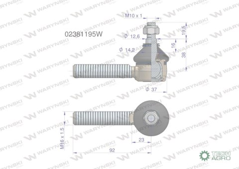 Przegub kierowniczy M16x1.5 02381195 WARYŃSKI Przegub kierowniczy M16x1.5 02381195 WARYŃSKI