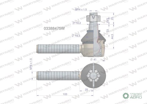 Przegub kierowniczy M16x1.5 03388475 WARYŃSKI Przegub kierowniczy M16x1.5 03388475 WARYŃSKI