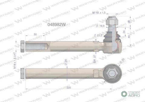 Przegub kierowniczy M18x1.5L 048982 WARYŃSKI Przegub kierowniczy M18x1.5L 048982 WARYŃSKI
