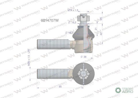 Przegub kierowniczy M20x1.5L 0014707 WARYŃSKI Przegub kierowniczy M20x1.5L 0014707 WARYŃSKI