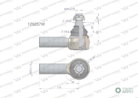 Przegub kierowniczy M30x1.5 129257 WARYŃSKI Przegub kierowniczy M30x1.5 129257 WARYŃSKI