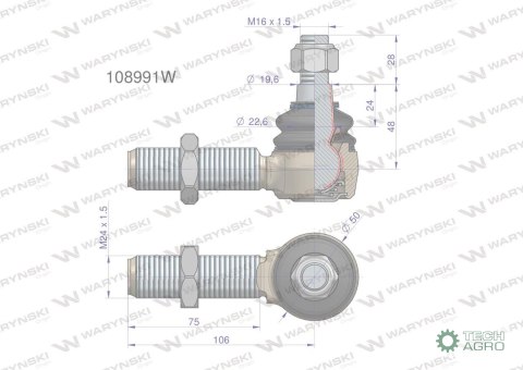 Przegub układu kierowniczego Manitou 108991 Waryński Przegub układu kierowniczego Manitou 108991 Waryński