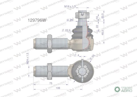 Przegub układu kierowniczego Manitou 129796 Waryński Przegub układu kierowniczego Manitou 129796 Waryński