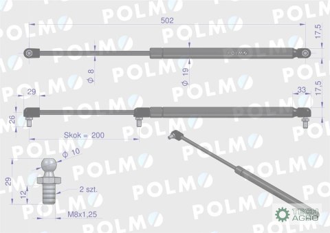Siłownik dachu 3027294M1 pasuje do Massey Ferguson POLMO Siłownik dachu 3027294M1 pasuje do Massey Ferguson POLMO