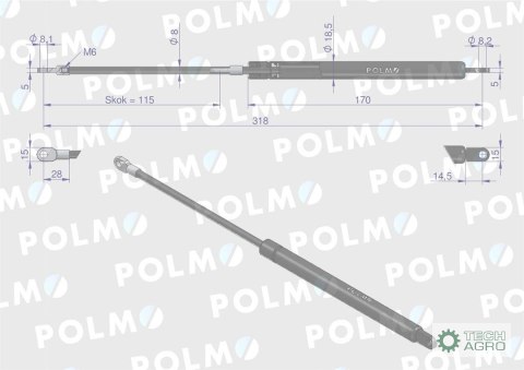 Siłownik drzwi L max. 318mm 3103957M1P MASSEY FERGUSON MAUSER POLMO Siłownik drzwi L max. 318mm 3103957M1P MASSEY FERGUSON MAUSER POLMO