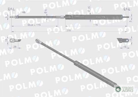 Siłownik drzwi L max. 318mm 65415026 MASSEY FERGUSON POLMO Siłownik drzwi L max. 318mm 65415026 MASSEY FERGUSON POLMO