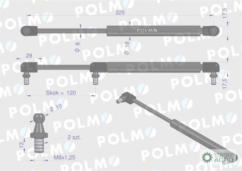 Siłownik podnoszenia maski New Holland 82019392 POLMO Siłownik podnoszenia maski New Holland 82019392 POLMO