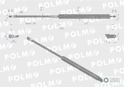 Siłownik szyberdachu L max. 225mm CA327964P FENDT POLMO Siłownik szyberdachu L max. 225mm CA327964P FENDT POLMO