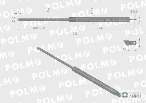 Siłownik szyberdachu L max. 230mm AL28649P JOHN DEERE POLMO Siłownik szyberdachu L max. 230mm AL28649P JOHN DEERE POLMO