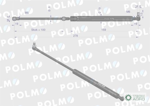 Siłownik szyberdachu L max. 278mm 0308250111P MTZ POLMO Siłownik szyberdachu L max. 278mm 0308250111P MTZ POLMO
