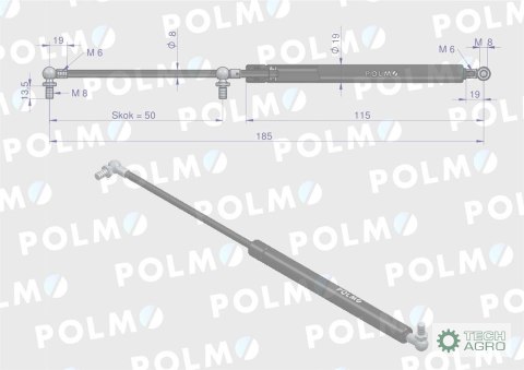 Siłownik szyby bocznej L max. 185mm 65499071 DIETEG POLMO Siłownik szyby bocznej L max. 185mm 65499071 DIETEG POLMO
