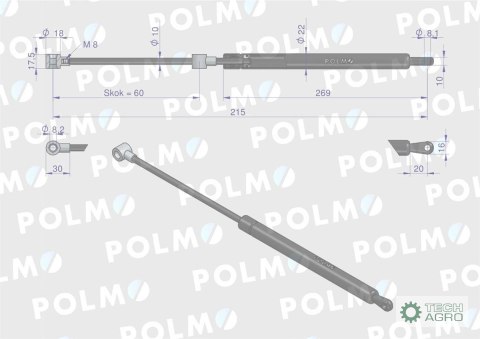 Siłownik szyby przedniej L max. 215mm 65499068 DIETEG POLMO Siłownik szyby przedniej L max. 215mm 65499068 DIETEG POLMO