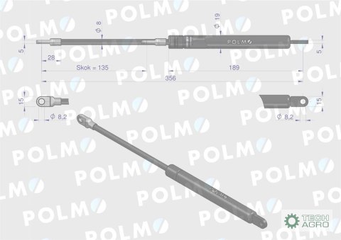Siłownik szyby przedniej L max. 356mm CA287636P MASSEY FERGUSON MAUSER POLMO Siłownik szyby przedniej L max. 356mm CA287636P MASSEY FERGUSON MAUSER POLMO