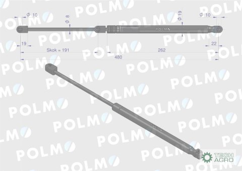 Siłownik szyby przedniej L max. 480mm 9977765P NEW HOLLAND POLMO Siłownik szyby przedniej L max. 480mm 9977765P NEW HOLLAND POLMO