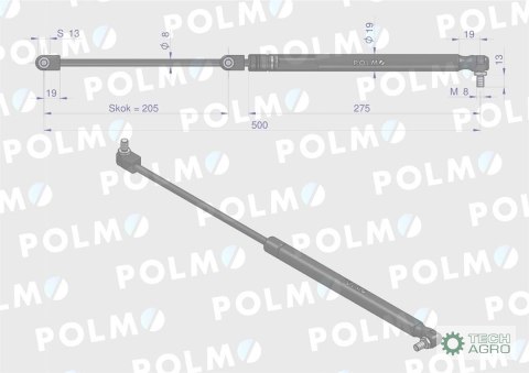 Siłownik szyby przedniej L max. 500mm X800420414000P FENDT POLMO Siłownik szyby przedniej L max. 500mm X800420414000P FENDT POLMO
