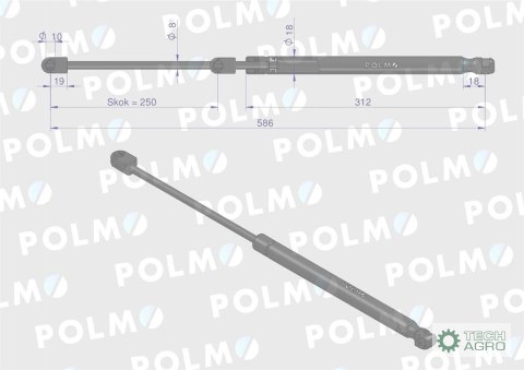 Siłownik szyby przedniej tylnej drzwi L max. 586mm AL71414P DEUTZ POLMO Siłownik szyby przedniej tylnej drzwi L max. 586mm AL71414P DEUTZ POLMO