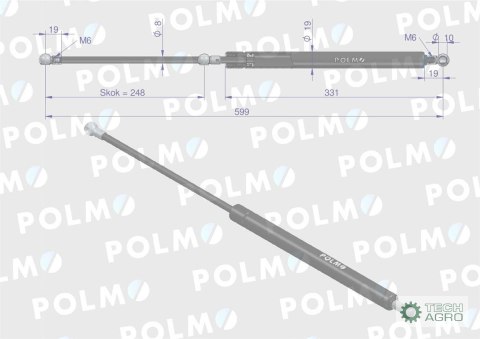 Siłownik szyby tylnej L max. 599mm CA516619P FENDT POLMO Siłownik szyby tylnej L max. 599mm CA516619P FENDT POLMO