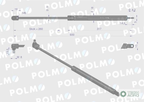 Siłownik szyby tylnej L max. 600mm 04354078P MASSEY FERGUSON DEUTZ FRITZMEIER POLMO Siłownik szyby tylnej L max. 600mm 04354078P MASSEY FERGUSON DEUTZ FRITZMEIER POLMO