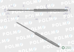 Siłownik szyby tylnej. szyberdachu L max. 240mm 65412022 JOHN DEERE POLMO