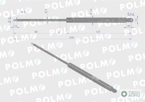 Siłownik szyby tylnej. szyberdachu L max. 240mm 65412022 JOHN DEERE POLMO Siłownik szyby tylnej. szyberdachu L max. 240mm 65412022 JOHN DEERE POLMO